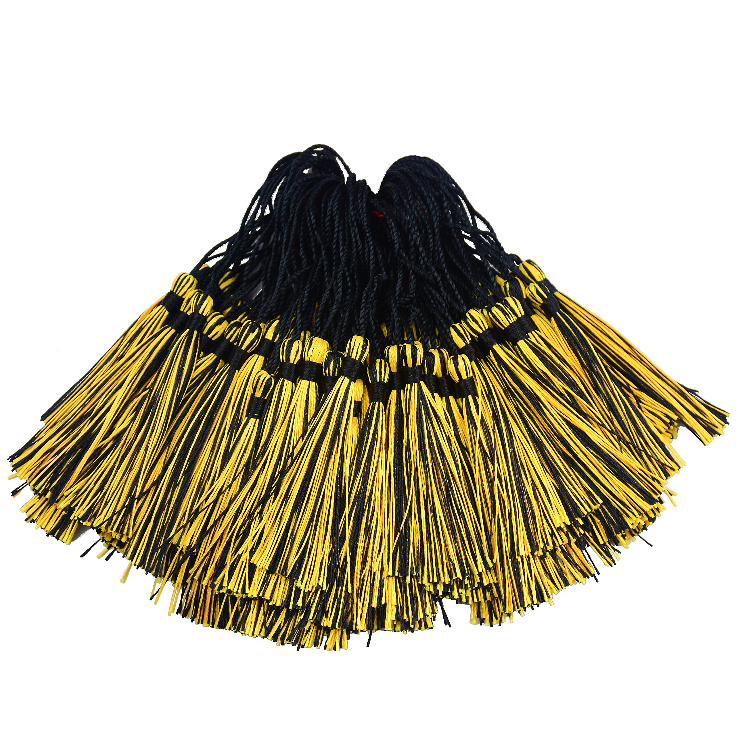 Makhry 100pcs 13cm/5 Inch Silky Floss Bookmark Tassels with 2-Inch Cord Loop and Small Chinese Knot for Jewelry Making, Souvenir, Bookmarks, DIY Craft Accessory (Black&Gold)