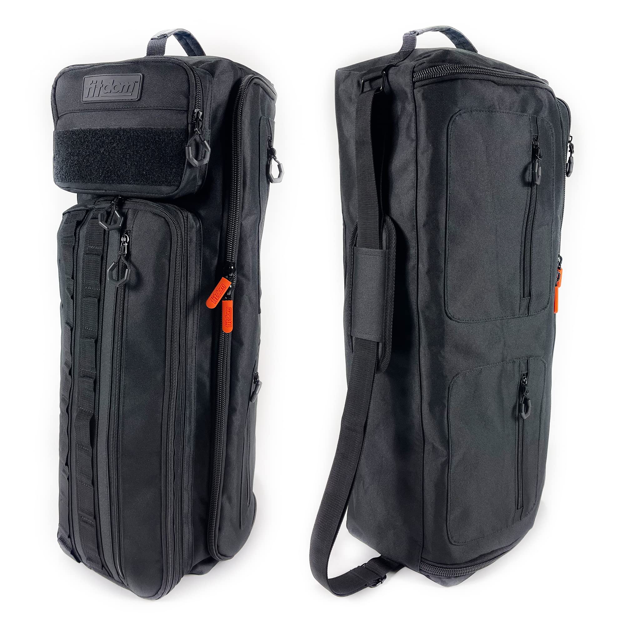 Fitdom Large Tactical Inspired Yoga Mat Carry Sling Bag with Multiple Pockets. Easy Access & Organizing Gym Gears. Fits Thick & Thin Mat Sizes. Expandable Compartment Can Store Up to 2 Yoga Blocks.