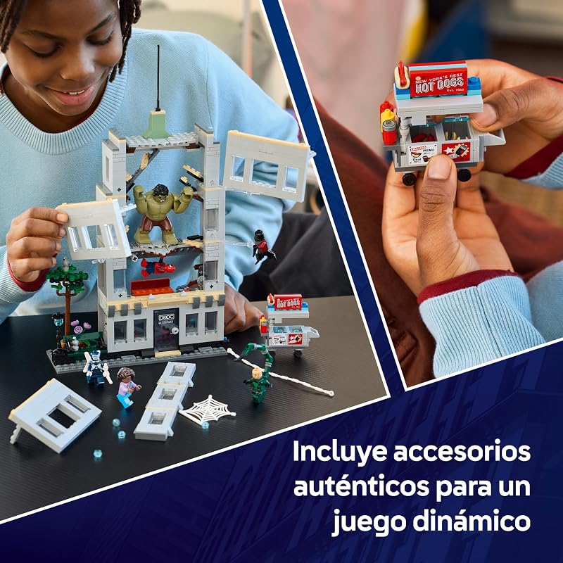 | Marvel Spider-Man vs. Hulk: Choque Épico - Juguete Interactivo con Oficina de 4 Plantas, Figura de Acción de Superhéroe, 5 Minifiguras Inc. Escorpión - Regalo para Niños de 8+ Años - 76350