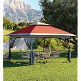Garvee 13x13FT Pop Up Gazebo, Canopy Tent with Mosquito Netting,Outdoor Gazebos for Backyard &amp; Patio Furniture - Pop Up Tent with Wheeled STO-N-Go Cover Bag (Red+Light Grey)