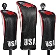 Golf Club Head Covers,4pcs or 1pc USA Golf Head Covers for Woods and Driver Fairway Hybrid - PU Leather Mallet Blade Putter for Men Women Golf Enthusiast