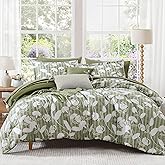 BLOOMHAVEN Full Comforter Set -7 Pieces Botanical Olive Green Comforter Set for All Seasons, Bed in a Bag Full with Flowers Floral Comforter, Sheets, Pillowcases & Shams