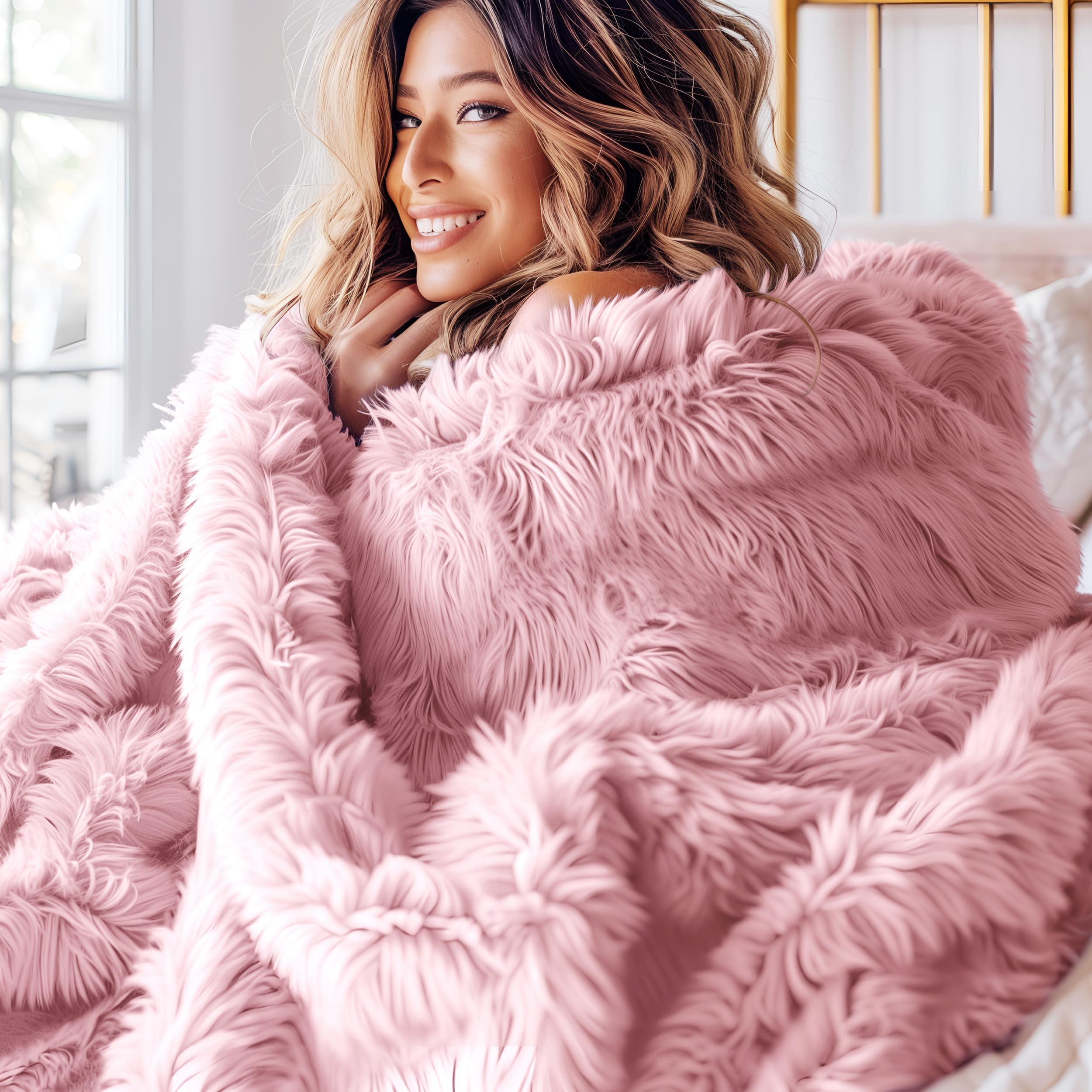 Bedsure GentleSoft Fuzzy Sherpa Faux Fur Twin Blanket Pink Cozy Gifts for Women Men, Soft Fleece Plush Warm Minky Thick Blanket Twin Size for Bed, Couch, Room Dorm Essentials Pink Decor Gifts, 60x80