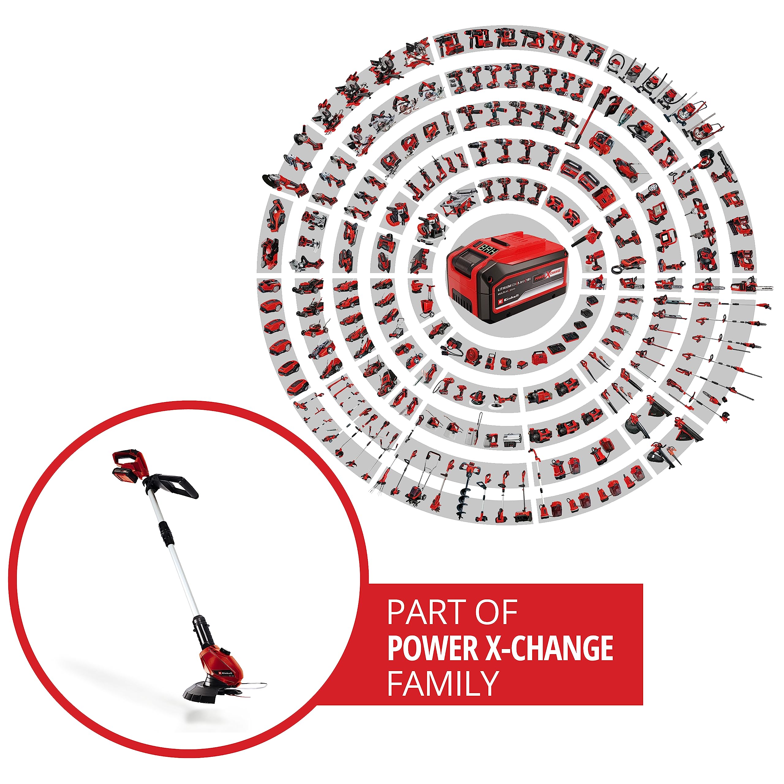 Einhell Akku-Rasentrimmer GE-CT 18 Li Kit Power X-Change (Li-Ion, 18V, Motorkopf drehbar, Flowerguard, inkl 20 Kunststoffmesser, inkl. 2,0Ah Akku und Ladegerät) 2