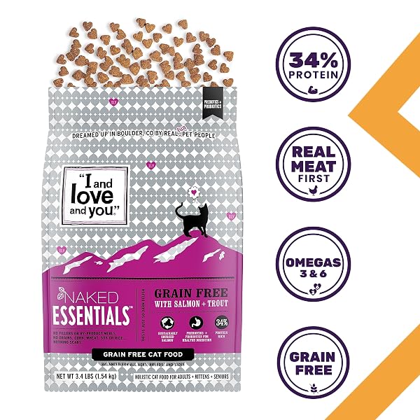 I AND LOVE AND YOU NAKED ESSENTIALS DRY CAT FOOD – SALMON + TROUT – GRAIN FREE, REAL MEAT, NO FILLERS, PREBIOTICS + PROBIOTICS, 11LB BAG