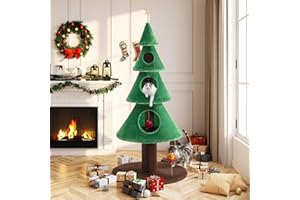 Allewie 63 Inches Cat Tree for Indoor Kitty/Tower with 3 Condos/ 5ft Christmas Tree Party Decoration/Activity Center Play House and Beds/Green