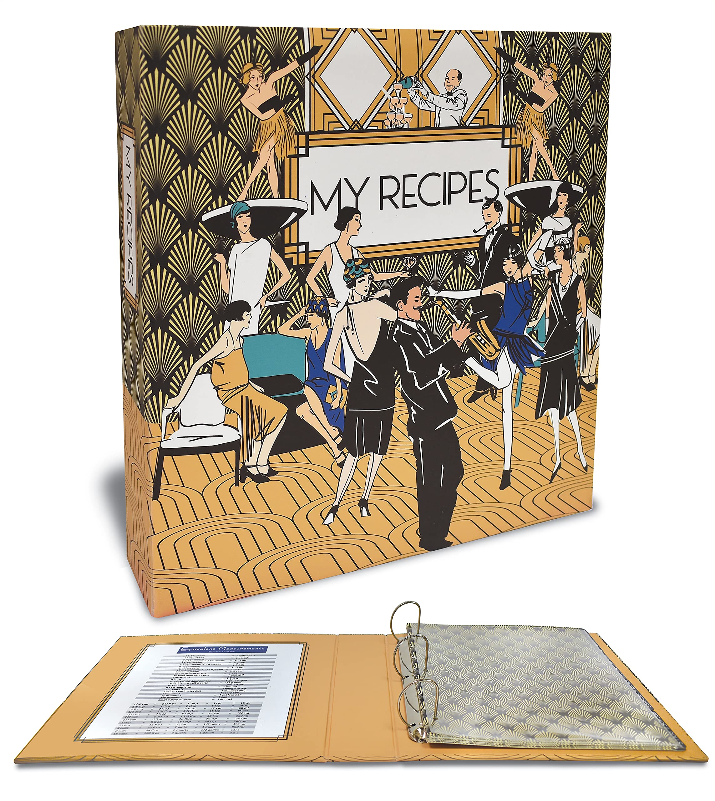 Photo 1 of Better Kitchen Products Recipe Binder, Full Page 3 Ring Standard Binder Organizer Set (with 50 Page Protectors & 12 Category Divider Tabs) 11.5" x 12", Art Deco Roaring 20's Design