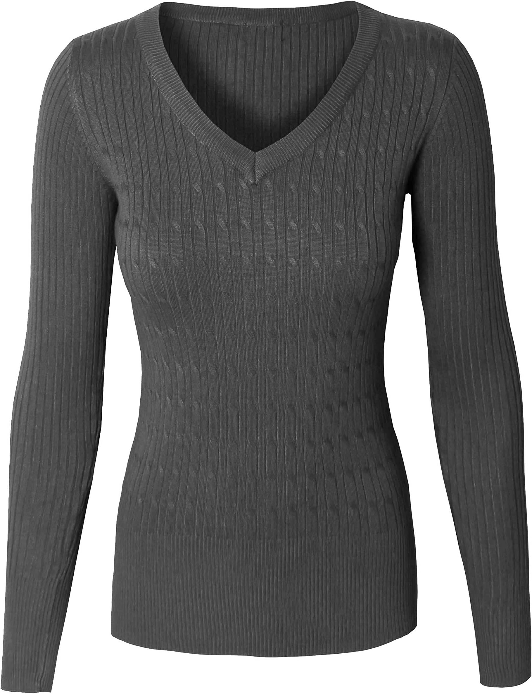 makeitmint Women's Round or V-Neck Twisted Cable Knit Pullover Sweater [S-3XL]