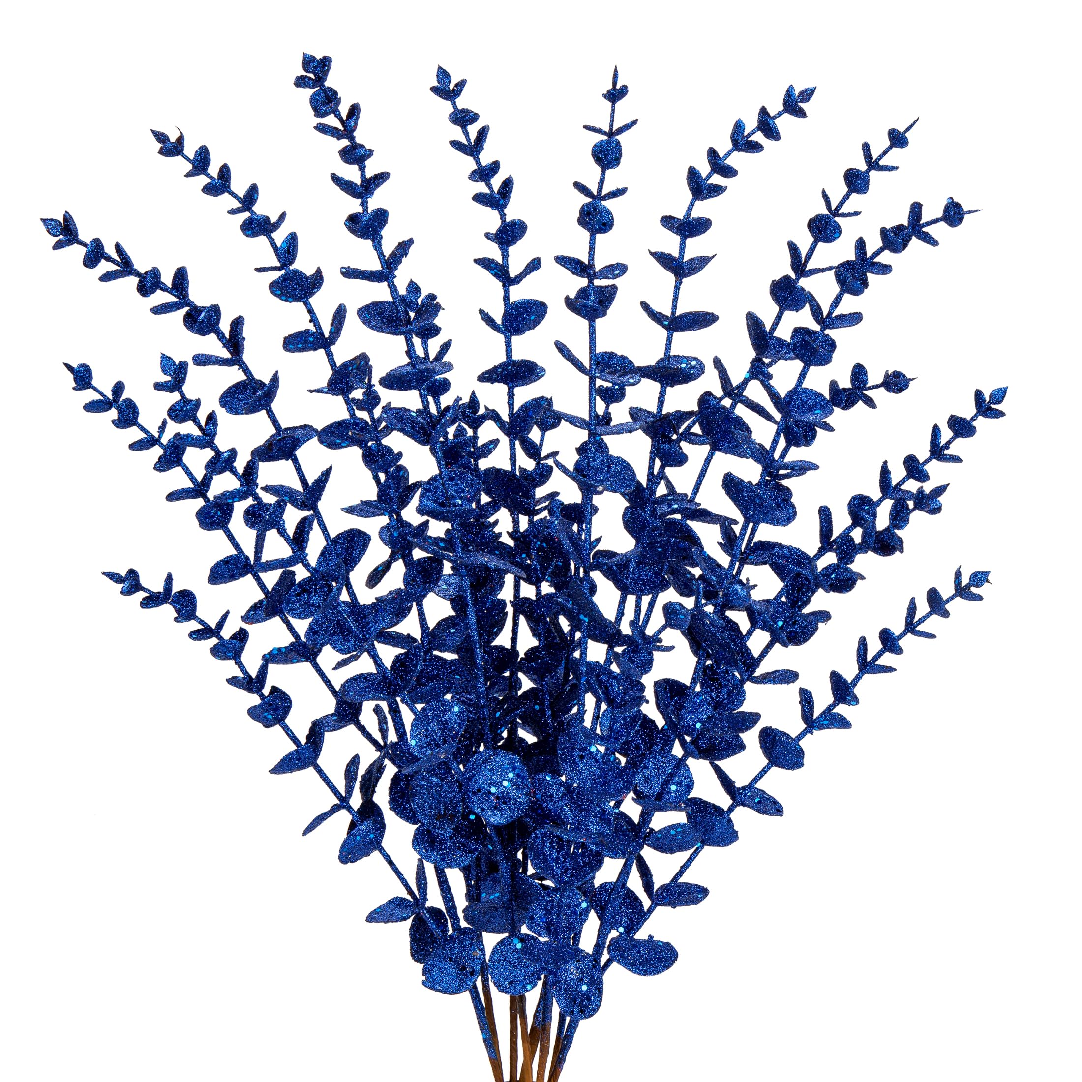 8PCS Christmas Eucalyptus Leaves Glitter Eucalyptus Stems, 65CM Blue Artificial Christmas Tree Decorations, Fake Foliages Xmas Ornaments for Wedding, Party, Flower Arrangement, Wreath, Garland Decor
