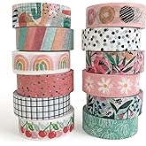 ZYNSHE Washi Tape Set of 12 Rolls of 15 mm Wide Washy Tape Cute Decorative Tape for Journaling, Scrapbooking, Crafts, Bullet 