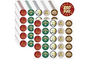 HEBAYY 250 PCS Merry Christmas Stickers, 5 Gold Foil Designs Envelope Seal Self-Adhesive Sparkling Labels for Christmas Supplies Gifts & Cards Decors Winter Holiday Decoration (1.6” Each)