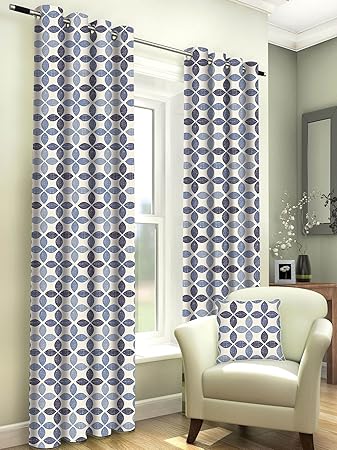 Trinity Lined Eyelet Curtains 90 X 72 Denim Blue Navy Cream One