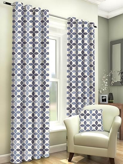 Trinity Lined Eyelet Curtains 66 X 72 Denim Blue Navy Cream One