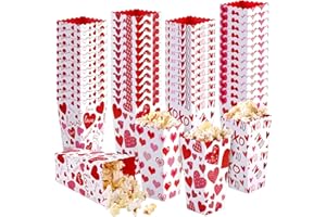MIMIND 100 Pieces 16 Ounce Valentine's Day Popcorn Boxes Love Heart Conversation Treat Candy Goodie Boxes Cardboard Popcorn Container for Valentine Wedding Birthday Party Supplies, 4 Designs