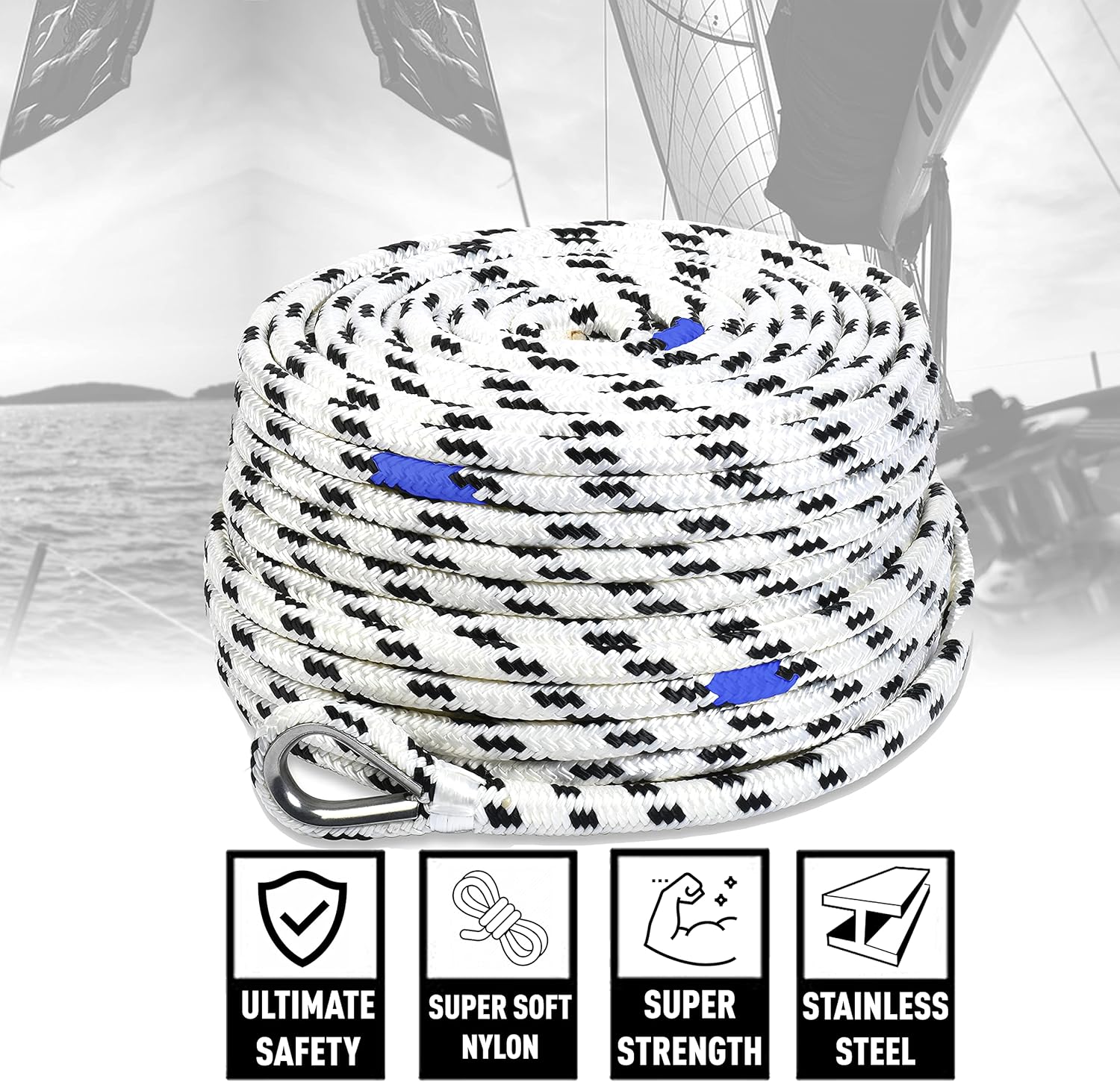 BTG Gear Nylon Boat Anchor Line w/Stainless Steel Thimble & Depth Markers : Sports & Outdoors