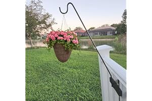 HOLD IT MATE Premium - One Piece Pole - Long Hook Kits Ideal for Bird Feeders, Lighter Flower Baskets, Chimes, etc. for Vertical Spindled Deck Railings Only (27" Upright) Heavy Duty Hanger