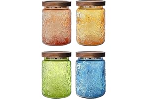 Glass Jars with Airtight Wood Lids – 4 PC 700 ML Christmas Vintage Storage Canisters Set for Kitchen Pantry Bathroom, Decorat