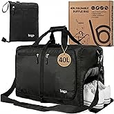 Bago Foldable Duffel Bags for Traveling Women & Men - 40L Sports Packable Duffle Bag for Travel with Shoe Compartment - Water Repellant, Heavy Duty, Lightweight Folding & Collapsible (All Black)