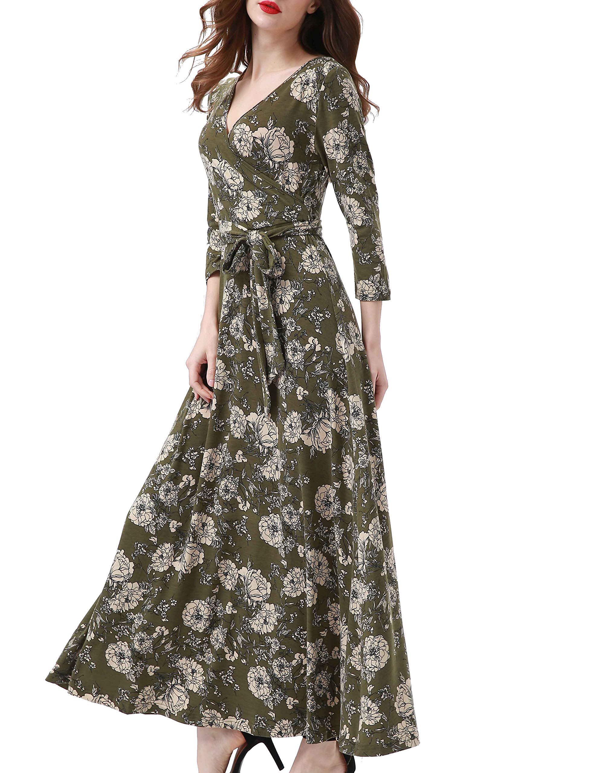 Aphratti Womens Casual Spring Maxi Dress 3 4 Sleeve V