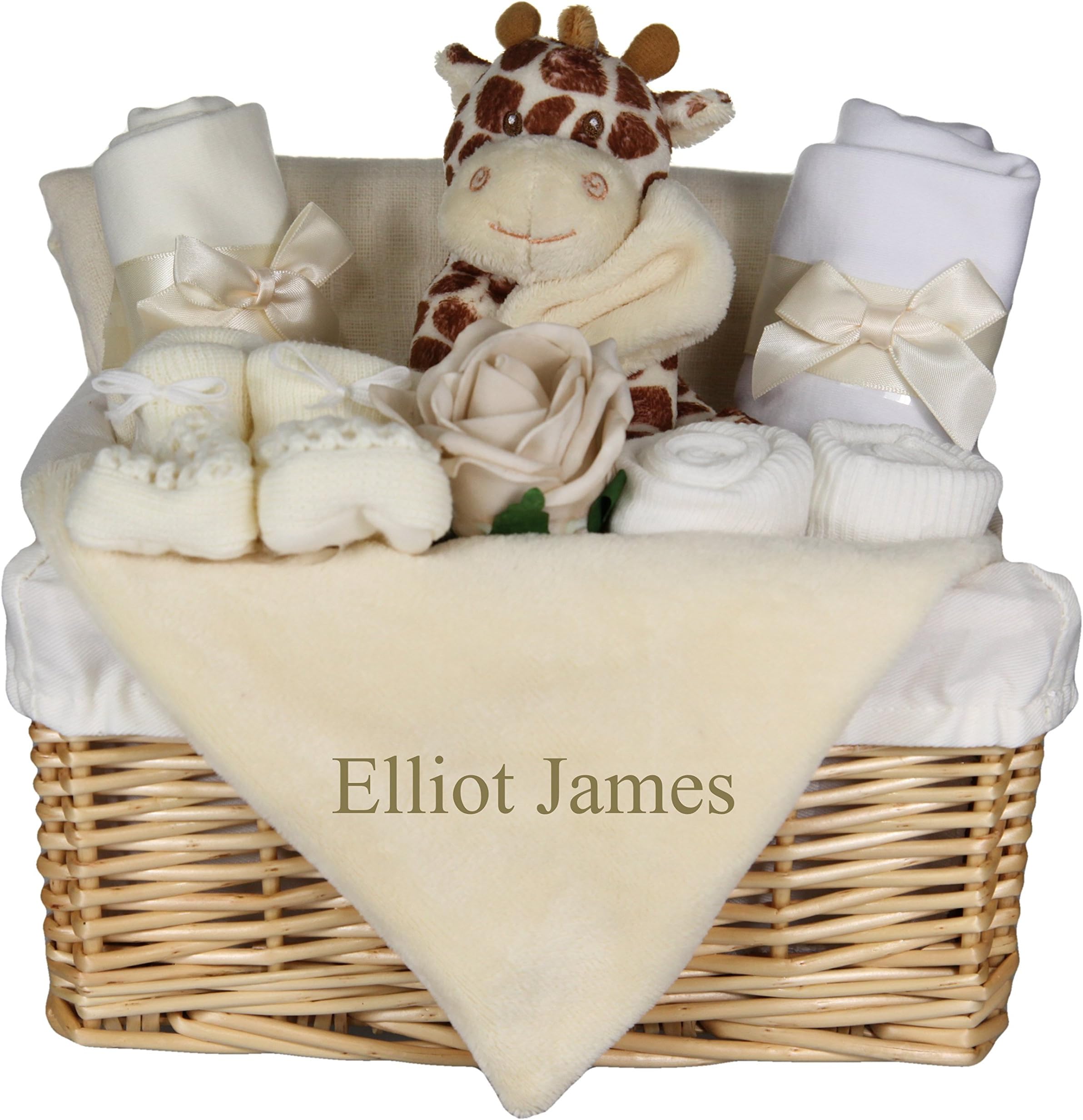 Cute Giraffe Hamper Gift Basket with Personalised Giraffe Comforter New Baby Gift Maternity Present