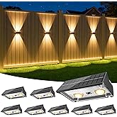 NIORSUN Solar Fence Lights Outdoor, 8 Pack Up and Down Waterproof Solar Wall Lights, Fence Lights with Lens, Warm & Cool White + RGB, Dusk to Dawn Lighting for Patio, Backyard, Pool, Railing (Black)