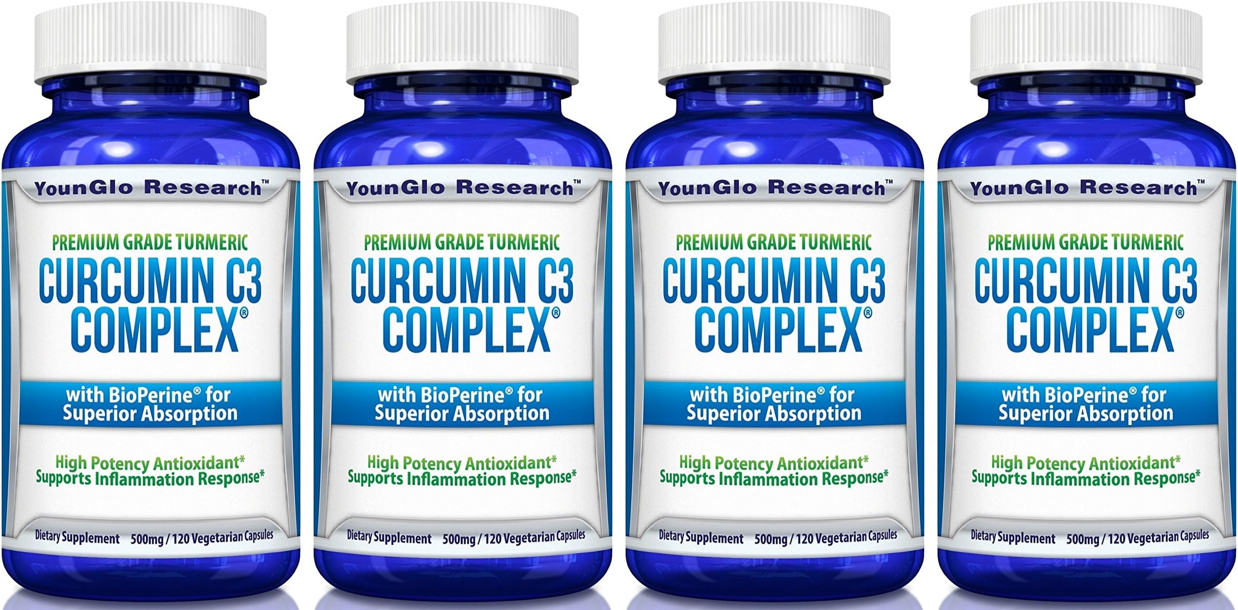 Curcumin C3 Complex with BioPerine - Powerful Health Benefits - Non-GMO Vegetarian Tumeric Capsules (4 Pack)