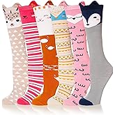 Girls Knee High Socks Kids Crazy Fun Gift Silly Tall Boot Cute Animal Cotton Long Socks 6 Pairs
