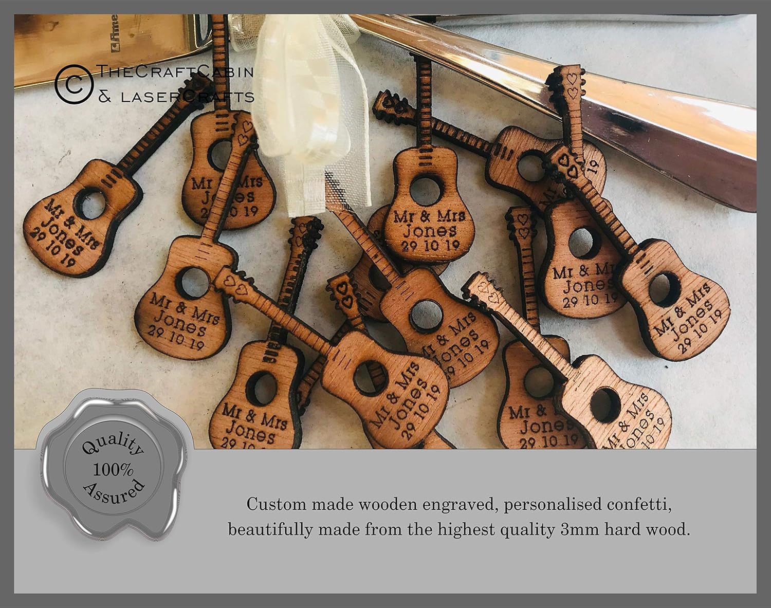 Personalised Wooden Acoustic Guitar Wedding Favours Table