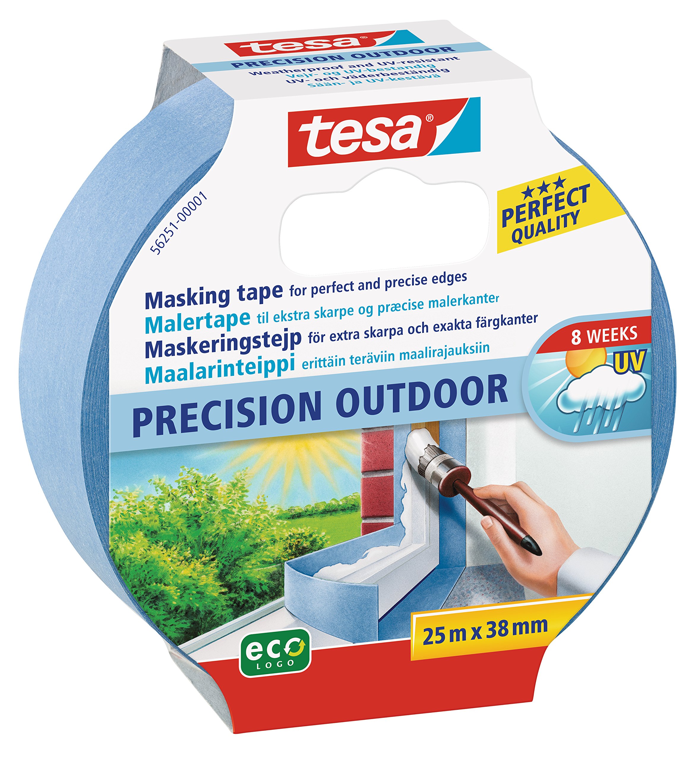 TESA 56251 Suitable for Outdoor Use 25 m Blue Paper Tape – Adhesive Tape (Blue, Marking, Paper, 25 m, 38 mm)