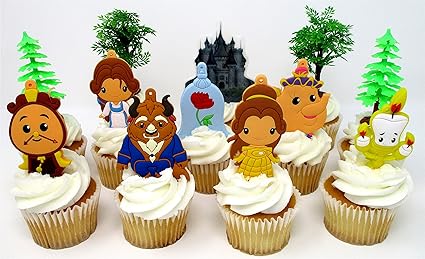 Amazon 美女と野獣 バースデーケーキ カップケーキトッパーセット 美女と野獣のキャラクターとテーマの装飾アクセサリー Cake Toppers ホーム キッチン