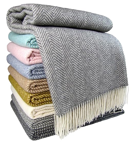 STTS International Wohndecke Wolldecke Decke Plaid Kuscheldecke 140x200cm Wolle Milano (Grau-Weiß)