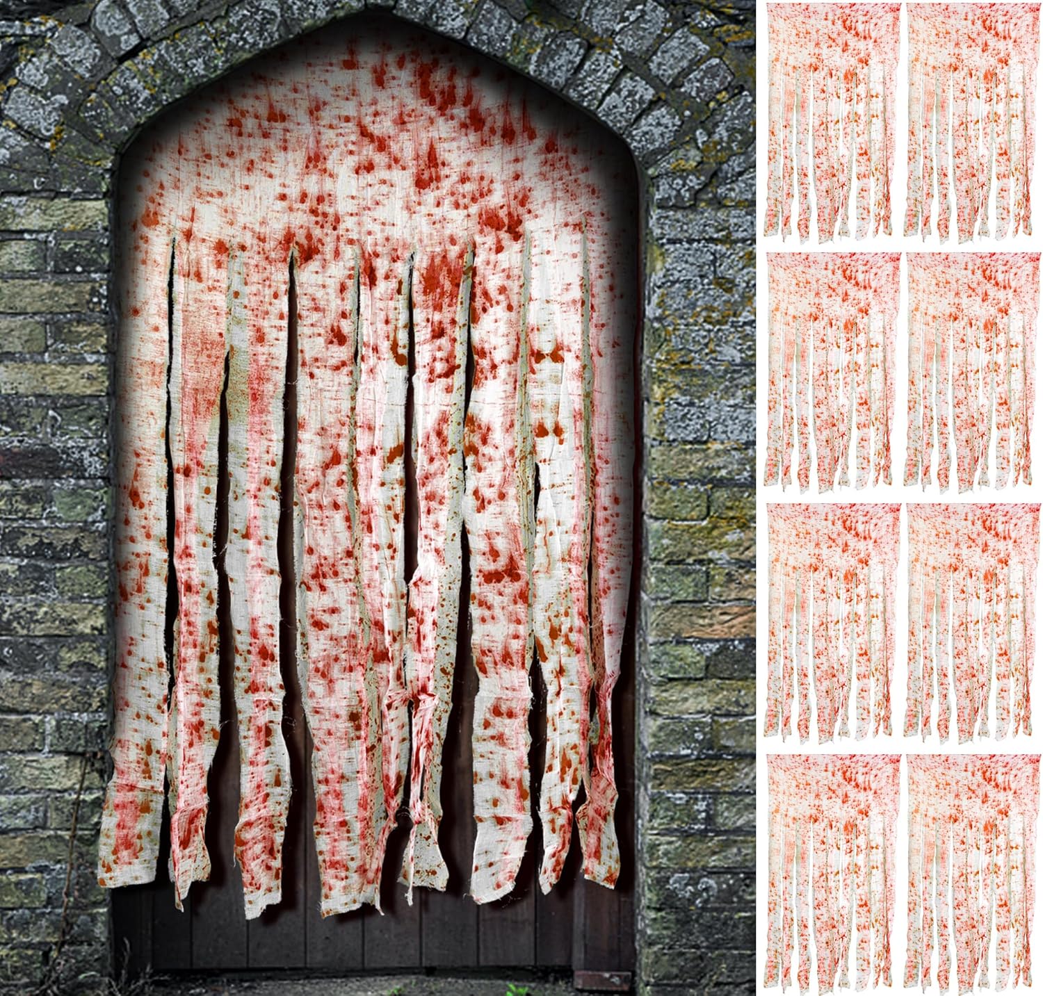 Outdoor Curtains - Watayo 8 Pcs Halloween Door Curtain Decorations - 65 x 39 Inch Bloody Doorway Curtain - Scary Creepy Curtain Cloth for Halloween Party Haunted House Decoration