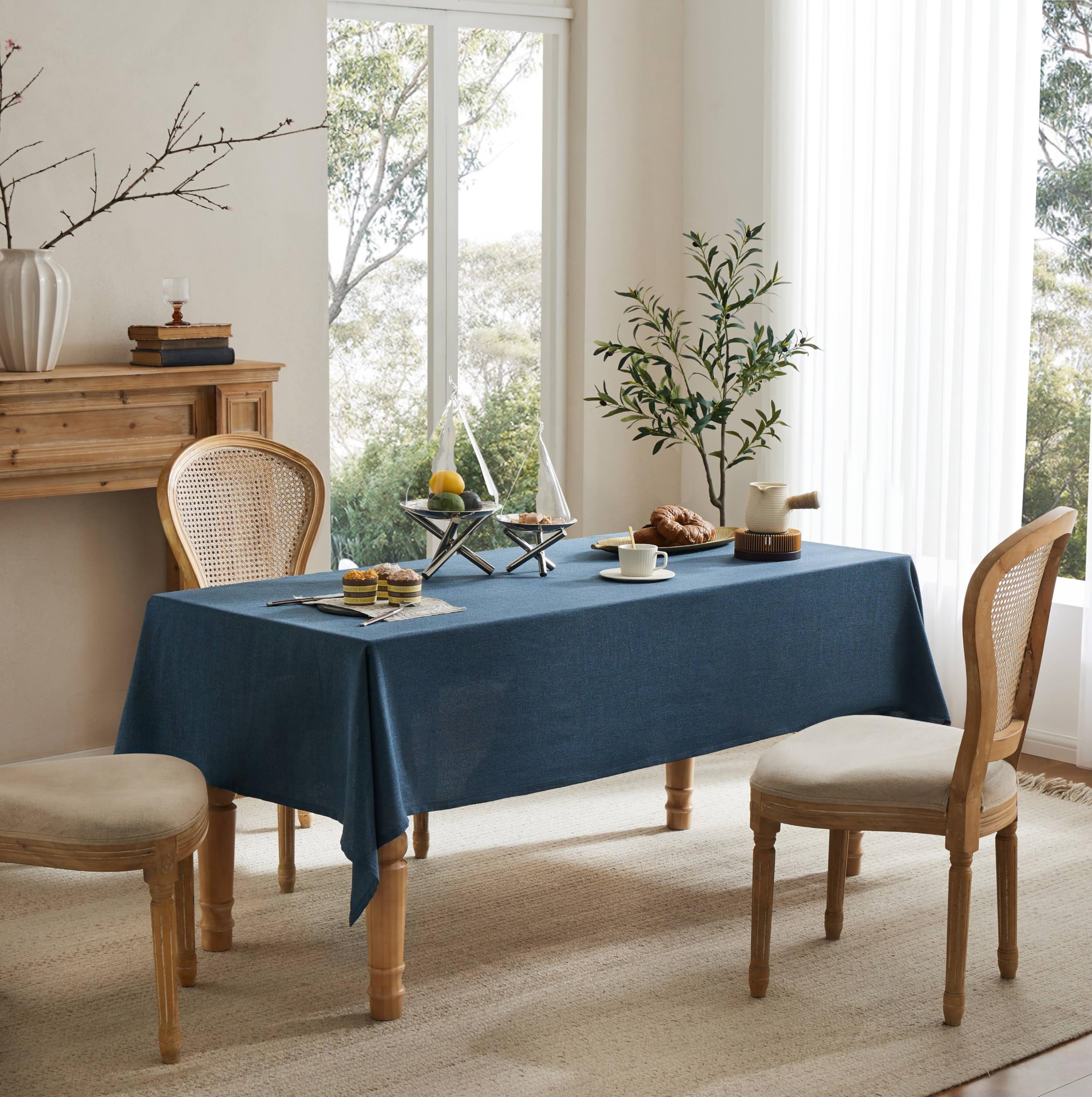 Condition photo showing New/Like New for yzjzeds linen tablecloth for rectangle table, 52x70 inch navy, farmhouse style navy blue tablecloth,