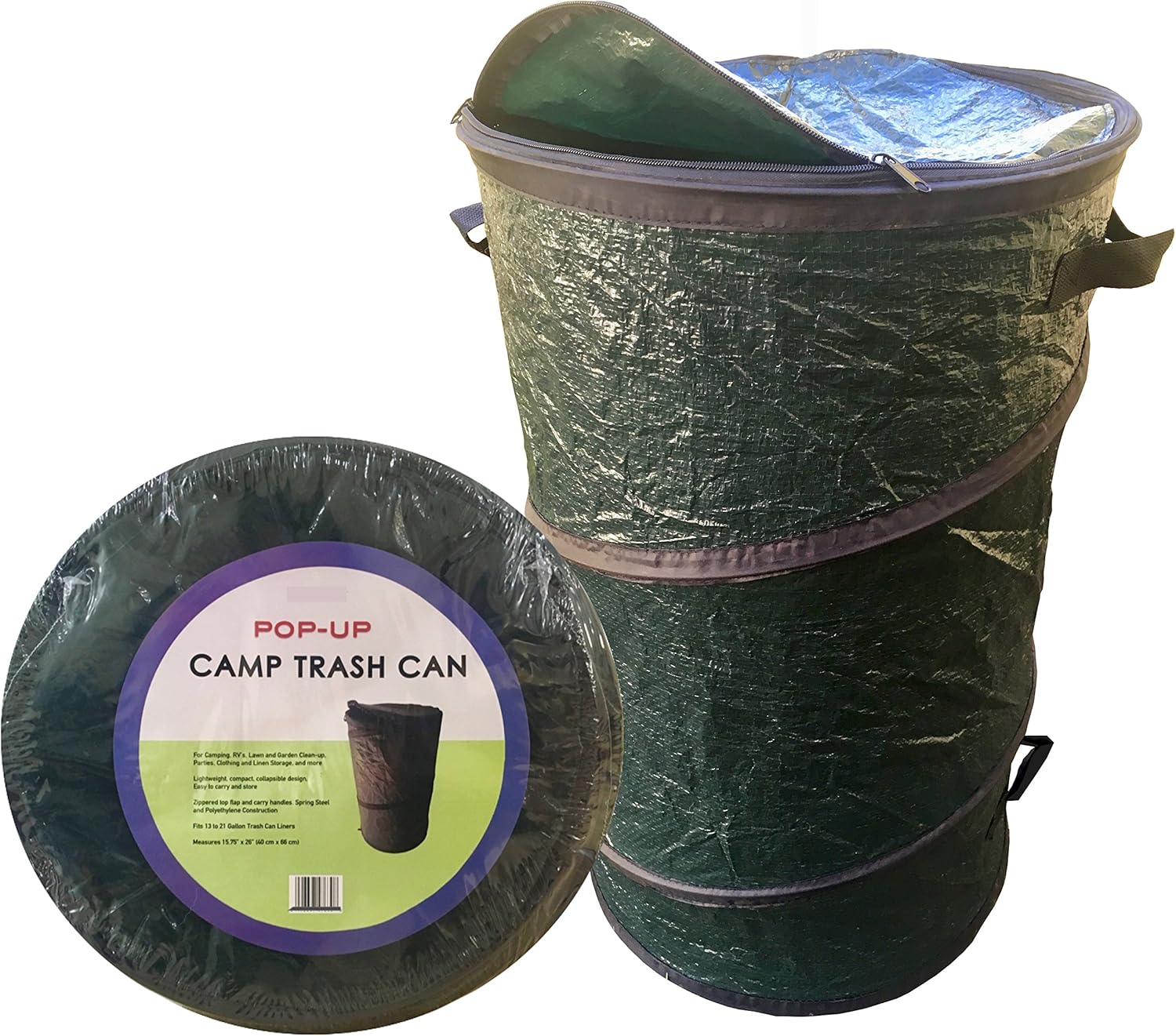 Oswego Pop-Up Collapsible Travel Camping Trash Garbage Can (Dark Green, 20 Gallon)