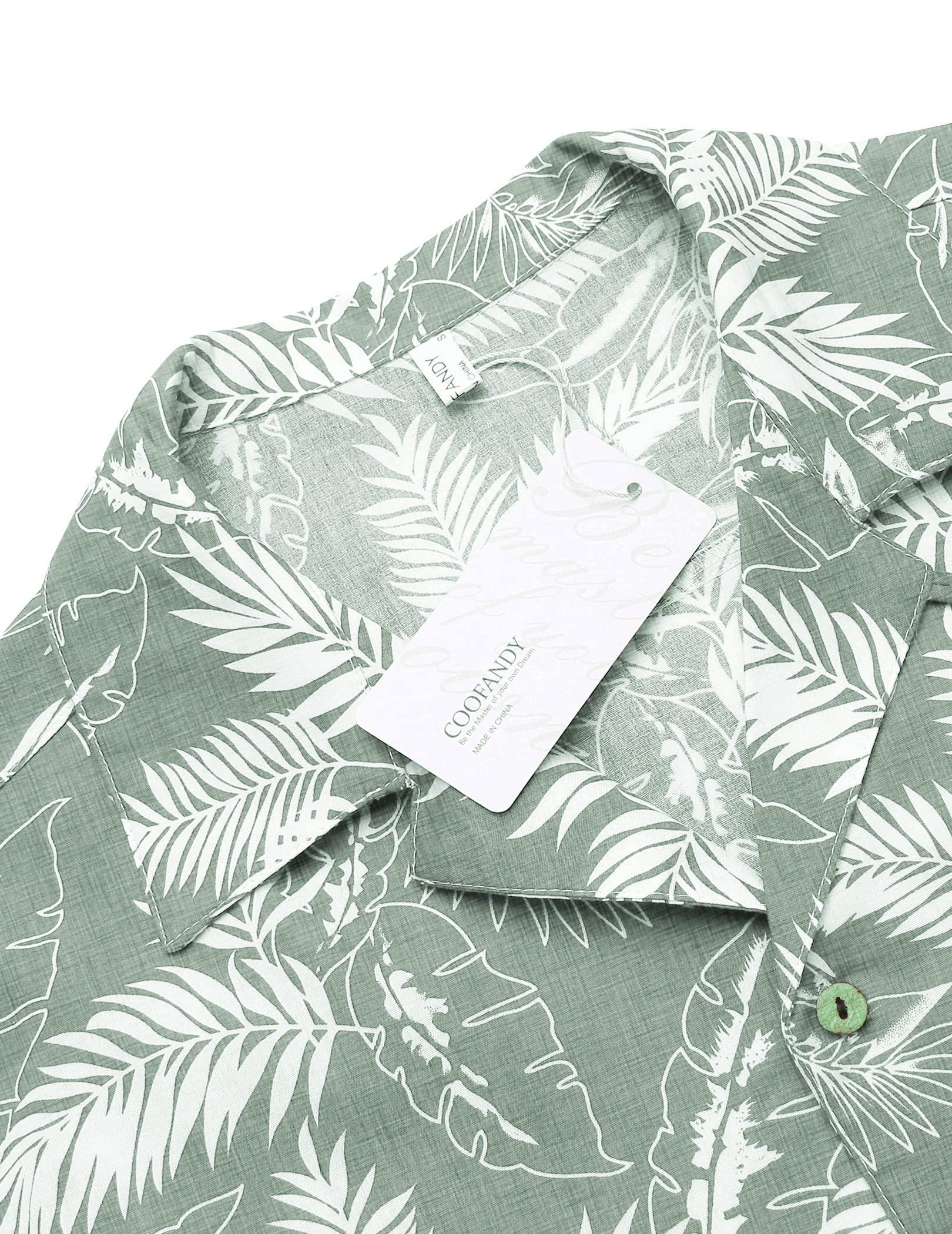 COOFANDY Hemd Herren Kurzarm Hawaiihemd Sommer Leinenhemd Casual Regular Fit Baumwolle Hawaii Hemden Graugrün L 6