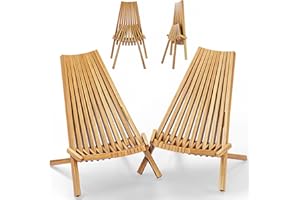 Melino 2PCS Wooden Folding Tamarack Chairs, FSC Certified Acacia Low Profile Adirondack Chairs, Wood Folding Chair for Outdoor, Patio, Porch, Pool, Backyard, Garden, Balcony and Deck - Natural - Pair