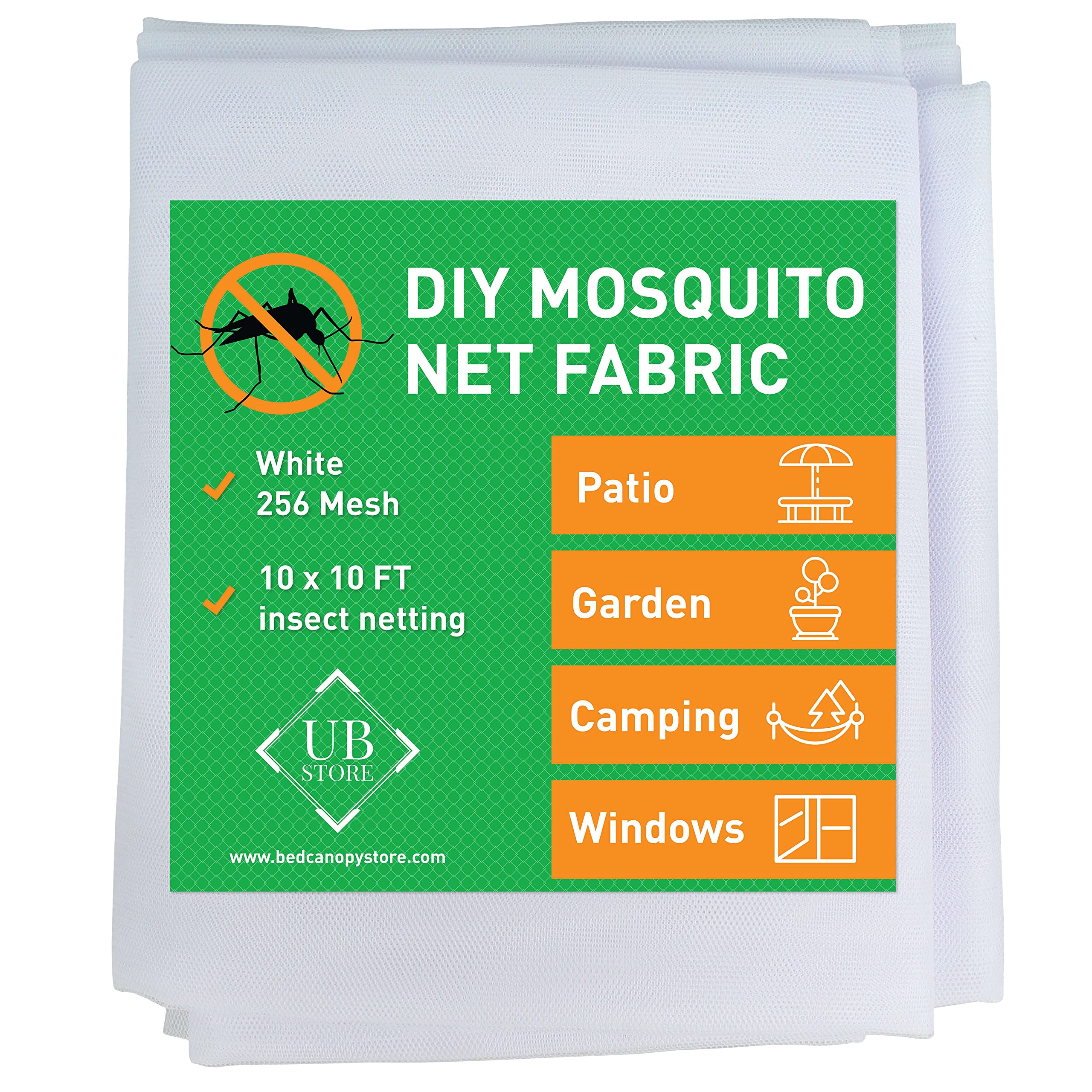 White DIY Mosquito Net Fabric | 10x10 FT Netting | Insect Cover for Garden, Patio, Outdoor & Windows | Multiple Sizes in Black, White & Green | Mesh Screen Barrier