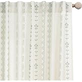 Sage Green Vintage Floral Linen Curtains for Living Room, French Country Patterned Whimsy Boho Farmhouse Botanical Striped Print Cottage Core Curtains for Bedroom Decor 84 Inches Long