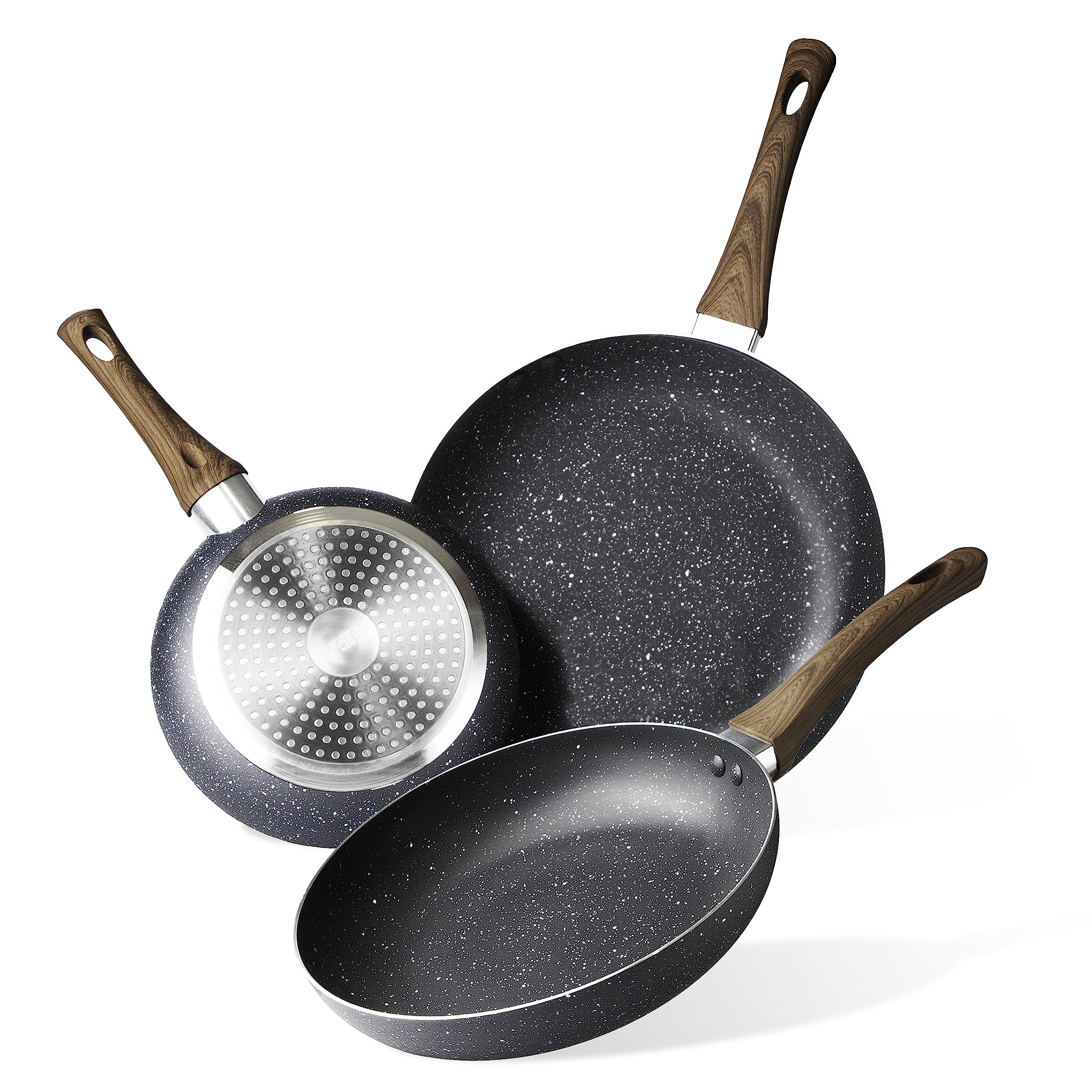 nuovva Induction Hob Pan Set – 3pcs Non Stick Frying Pan – Kitchen Cookware Nonstick – Marble, 20cm, 24cm & 28cm Frying Pans Set — image 1