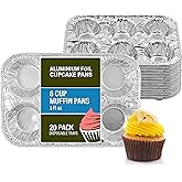 PARTY BARGAINS 6-Cup Aluminum Muffin Pans - 20 Pack, Standard Size Cupcake Pans, Disposable Muffin Tin for Baking (Max 240°C)