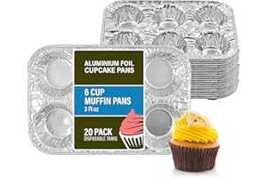 PARTY BARGAINS 6-Cup Aluminum Muffin Pans - 20 Pack, Standard Size Cupcake Pans, Disposable Muffin Tin for Baking (Max 240°C)
