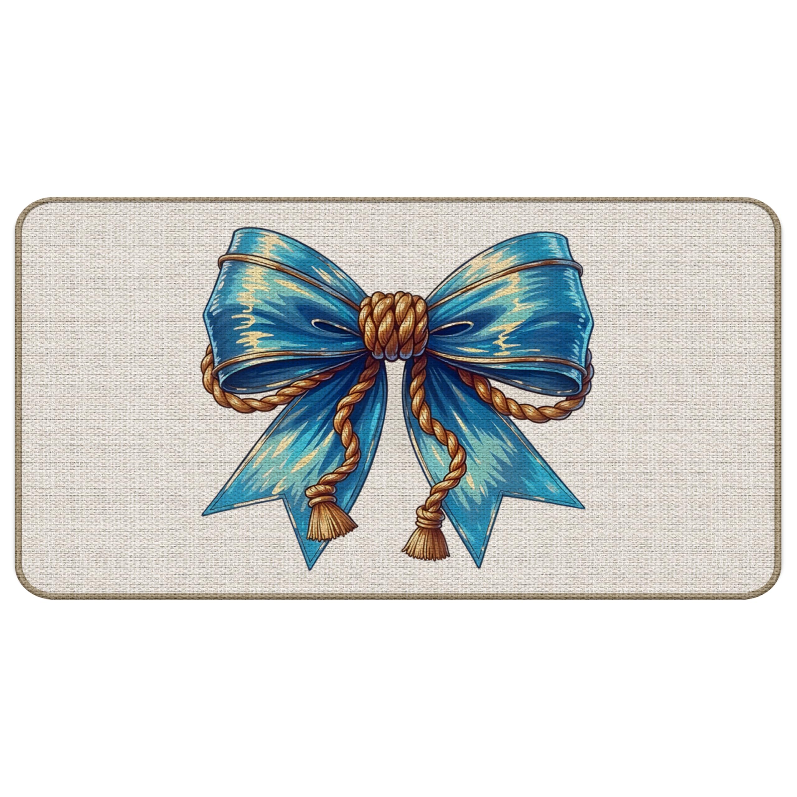 Photo 1 of DOFQZ Mediterranean Blue Bow Nautical Door Mat, Coquette Coastal Ocean Door Mats for Lake Beach House Cabin Front Door Porch Indoor Entrance Entryway, Aesthetic Beach Welcome Mat, 17x30 Inch,DD045