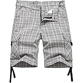 Plaid Shorts Men Classic Regular Fit Plaid Cargo Short Multi-Pocket Outdoor Shorts