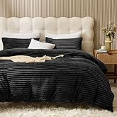 JELLYMONI Plush Duvet Cover Set - Queen Size Black Striped Fluffy Comforter Cover 3pcs Bedding Set Luxury Ultra Soft Faux Fur Duvet Cover with Zipper and 2 Pillowcases (NO Comforter)