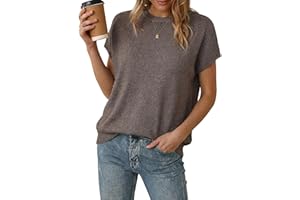 Arach&Cloz Sweaters for Women Short Sleeve Sweater Spring Summer Tops Trendy 2026 Oversized Wool Blend Casual Outfits