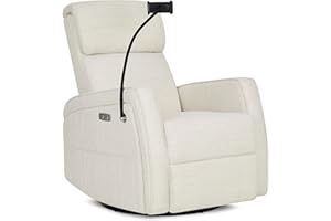 Evolur Maverick Upholstered Power Glider Recliner with Device Holder – Swivel, Rocking & Smooth Power Recline – Greenguard Gold & FSC Certified, Modern Nursery and Living Room Chair in Thunder