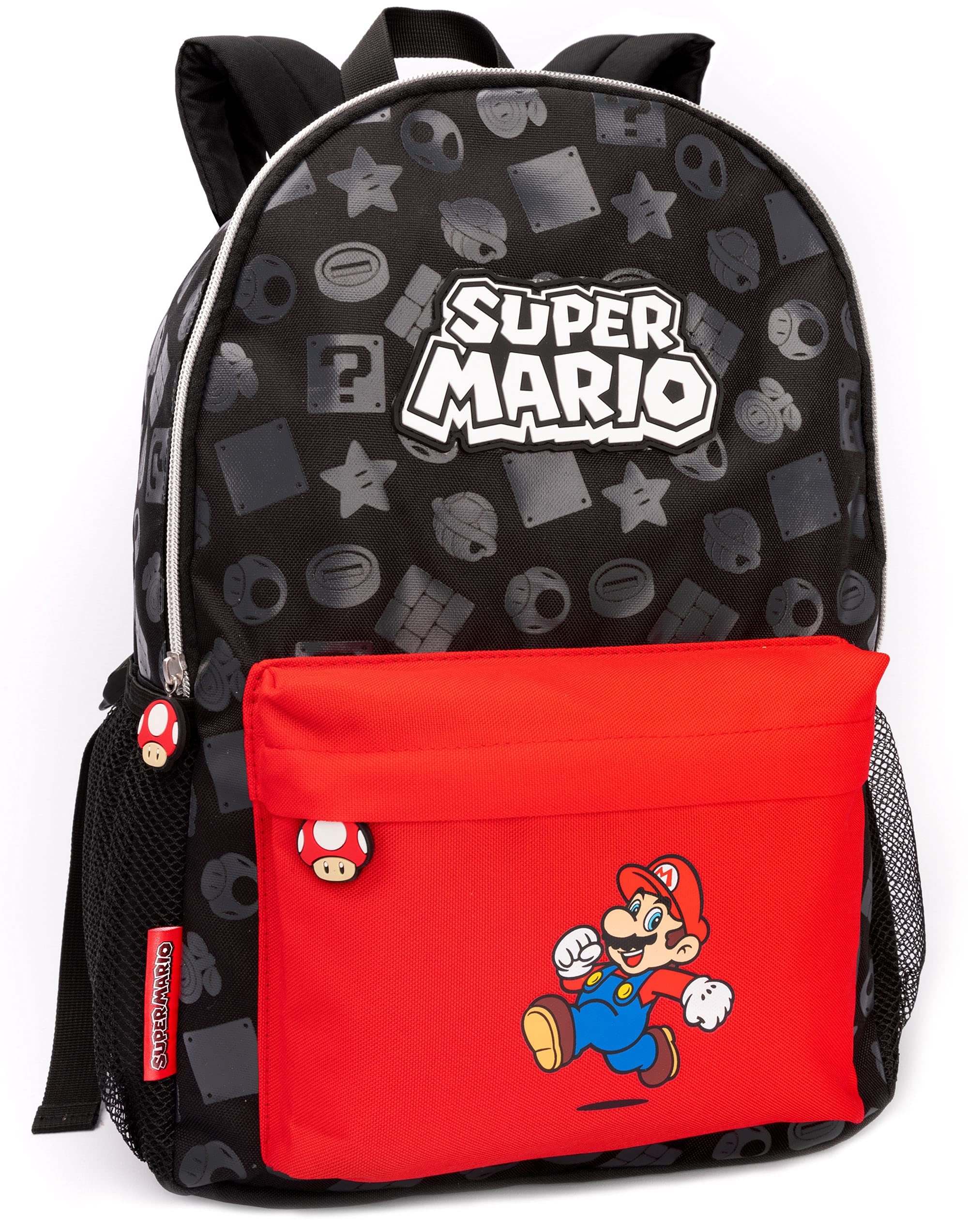 Super Mario Nintendo Backpack For Boys & Girls | Kids Toad Mushroom Black School Rucksack 16 Inch | Gamer Bag With Adjustable Straps One Size