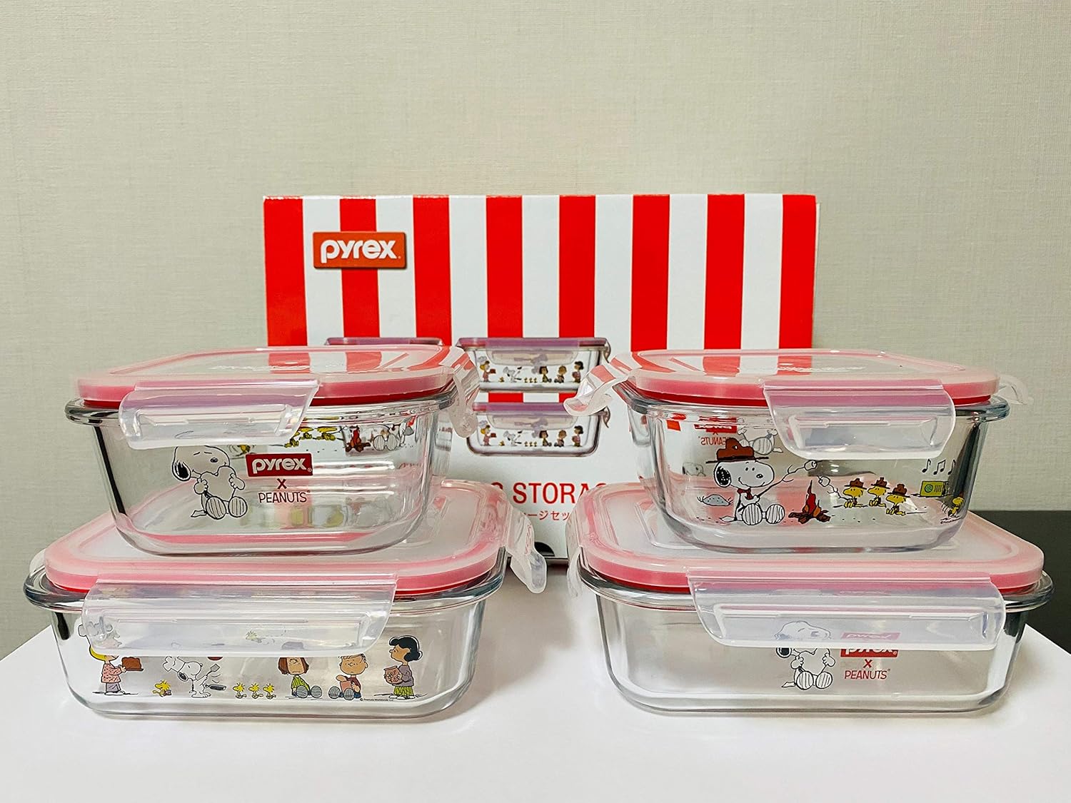 Amazon.co.jp Pyrex Snoopy Glass Storage Set 8 pc Home & Kitchen