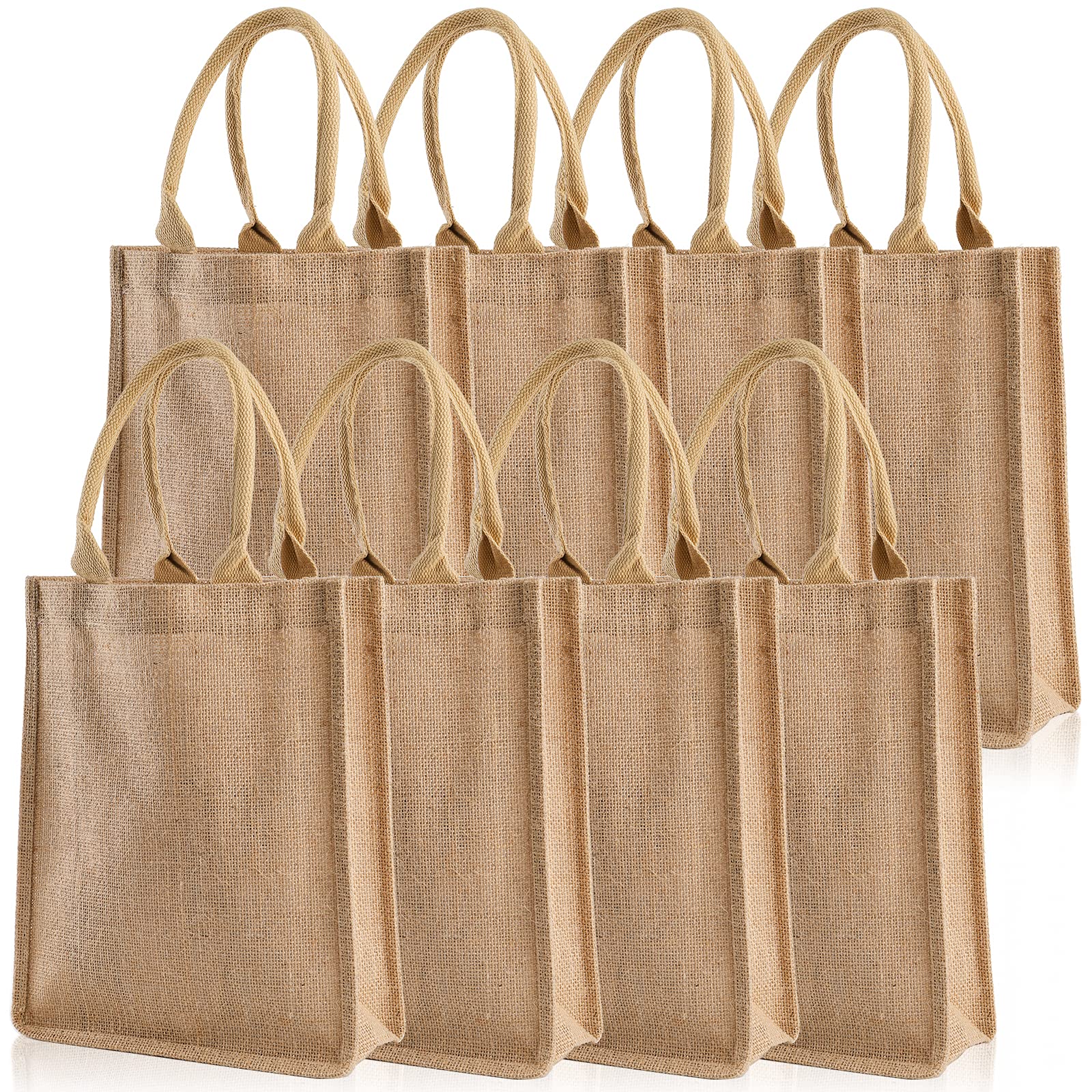 DEAYOU 8 Pack Jute Burlap Tote Bags, Burlap Gift Tote with Handles, 25×30×10 cm Jute Beach Bags Reusable Lined Grocery Totes for Bridesmaid, DIY, Shopping, Pool, Wedding, Natural