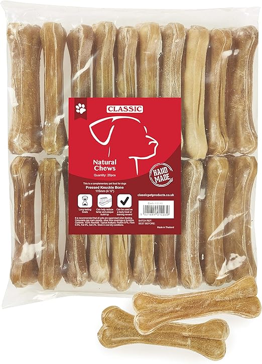 Classic Pet Products Rawhide Pressed Knuckle Bone for Dogs, 114 mm